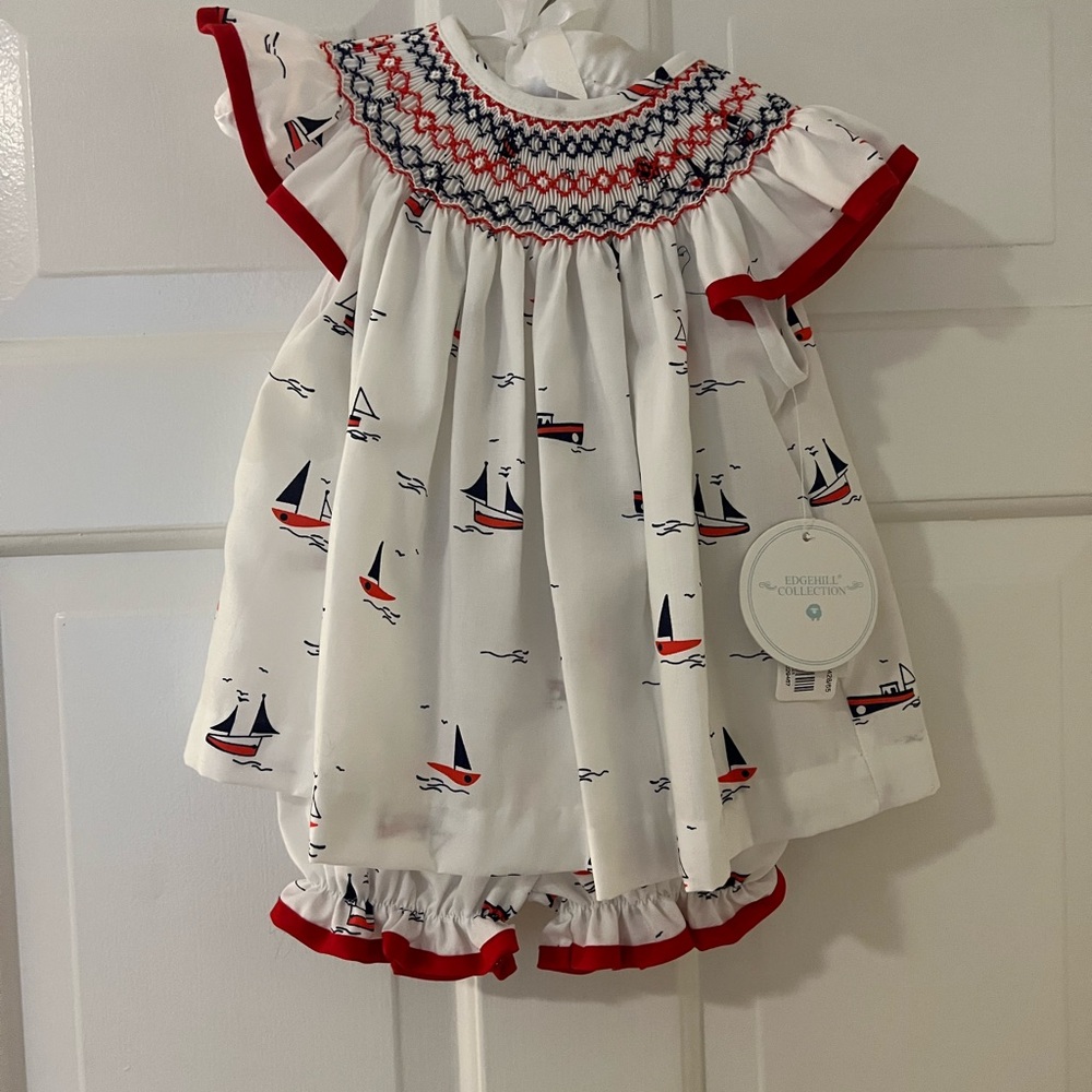 Smocked Sailboat Bloomer Set